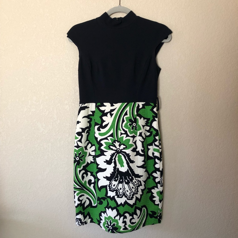 Milly mock-neck shift dress navy/pattern